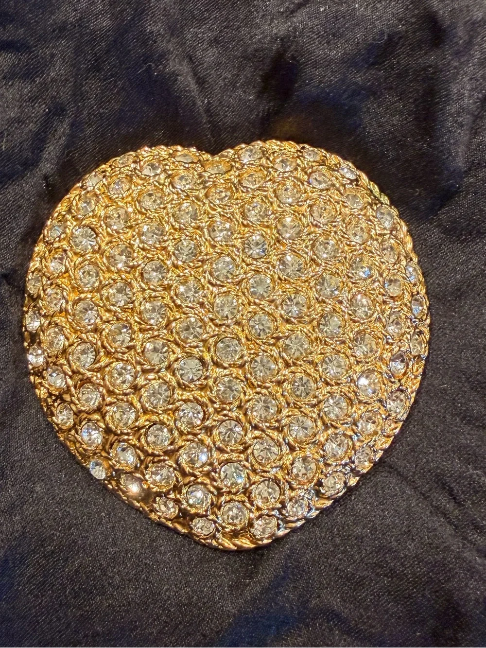 Signed Mike & Ally NY Luxury Gold Heart Pave Rhinestone Purse Mirror Set